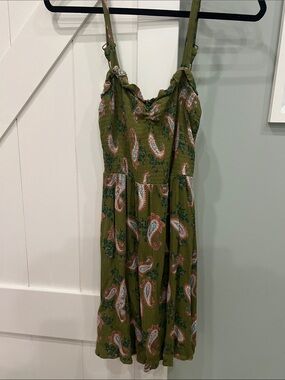 Olive Green Paisley Sundress with Adjustable Straps